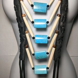 Native American Bone/Turquoise/Leather Necklace